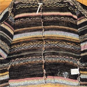 24 free people Black Nopal Kaftan Knit Multicolor Boho Eclectic Cardigan